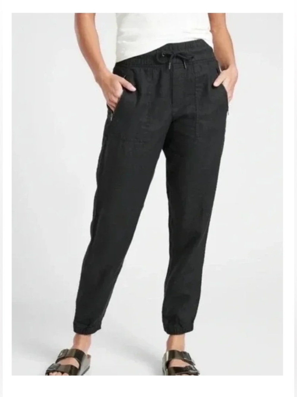 Athleta Black Cabo Joggers 100% Linen Size Small
